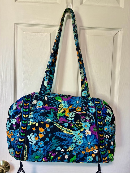 Vera Bradley Handbags - Vera Bradley Navy Quilted Floral Diaper Bag with Aqua & Orange Accents
